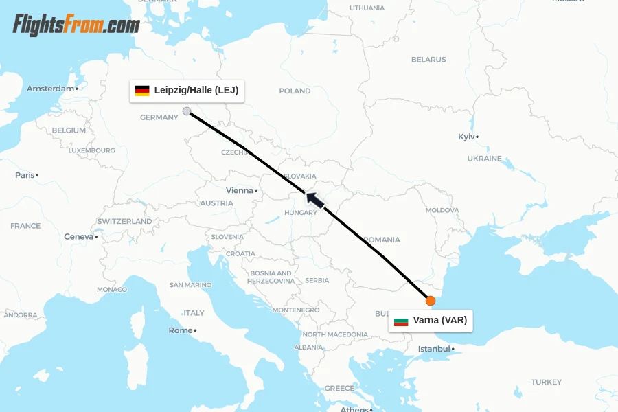 Flights from Varna to Leipzig/Halle route map