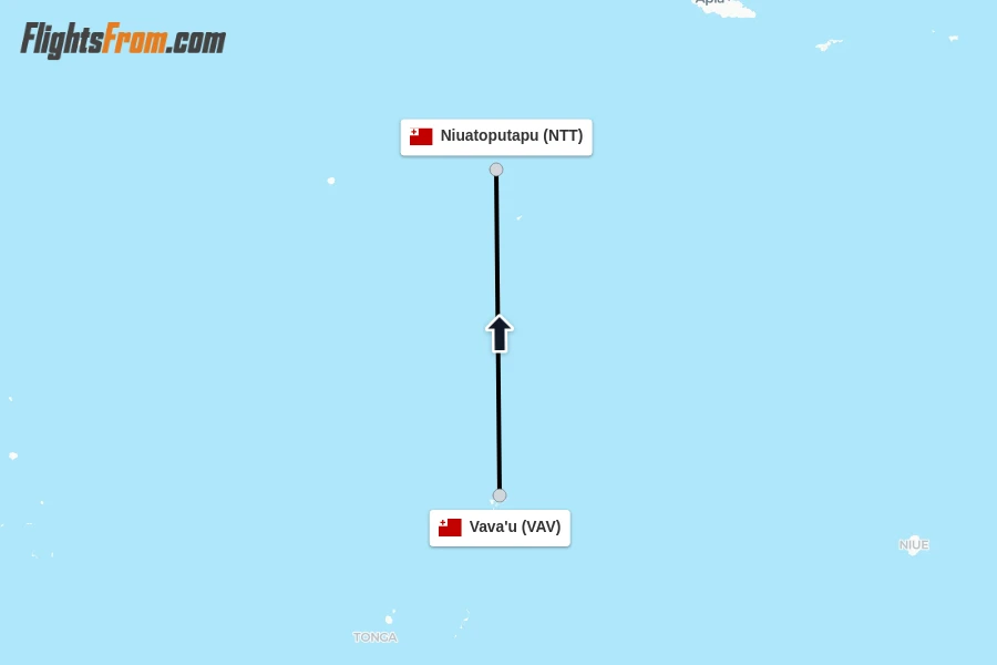 Flights from Vava'u to Niuatoputapu route map