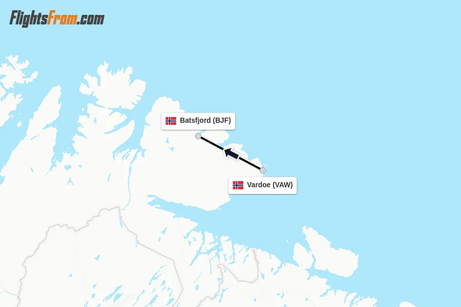 Flights from Vardoe to Batsfjord route map