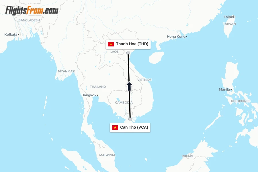 Flights from Can Tho to Thanh Hoa route map