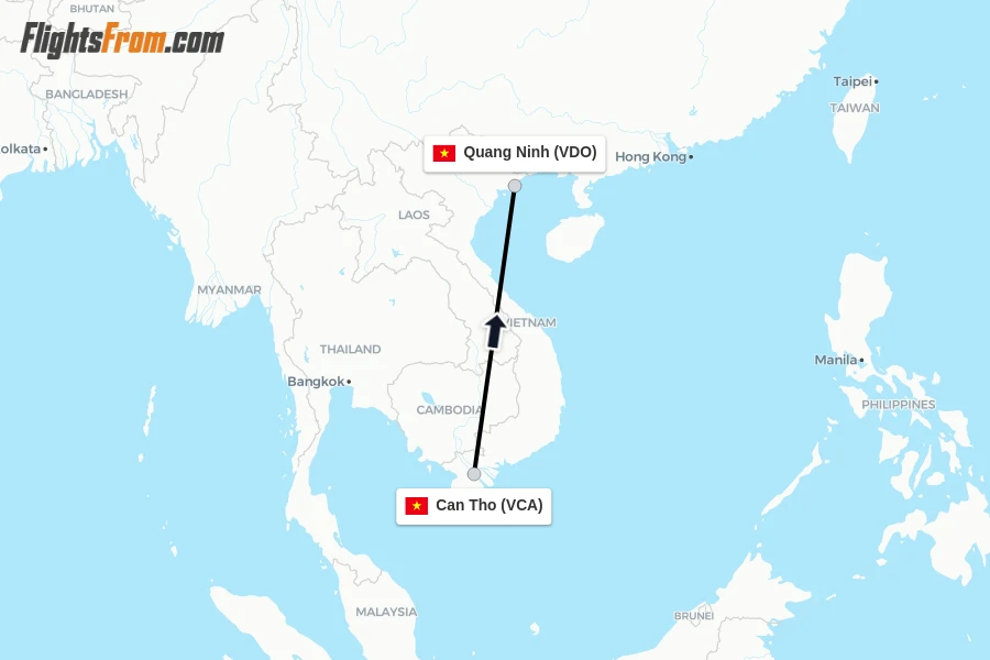 Flights from Can Tho to Quang Ninh route map