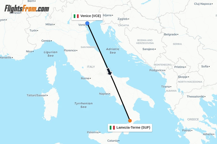 Flights from Venice to Lamezia-Terme route map