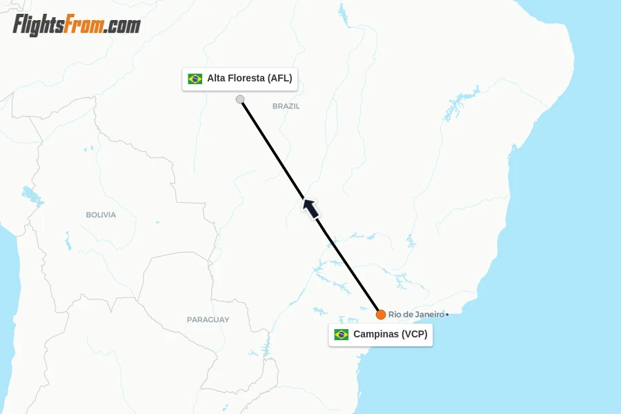 Flights from Campinas to Alta Floresta route map