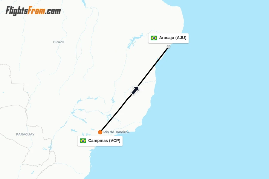 Flights from Campinas to Aracaju route map
