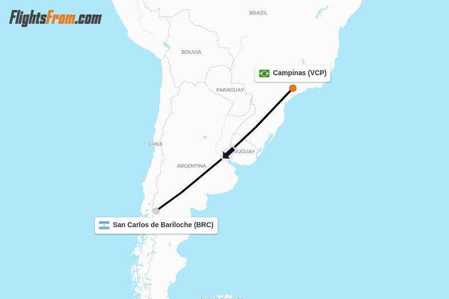 Flights from Campinas to San Carlos de Bariloche route map