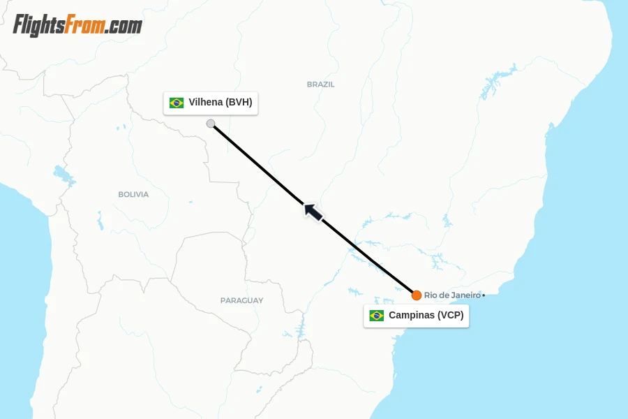 Flights from Campinas to Vilhena route map