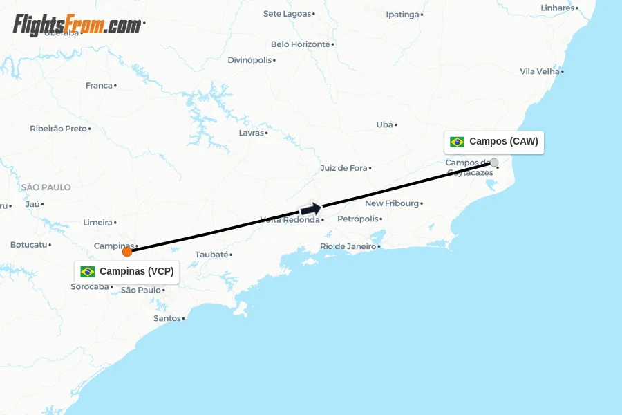 Flights from Campinas to Campos route map