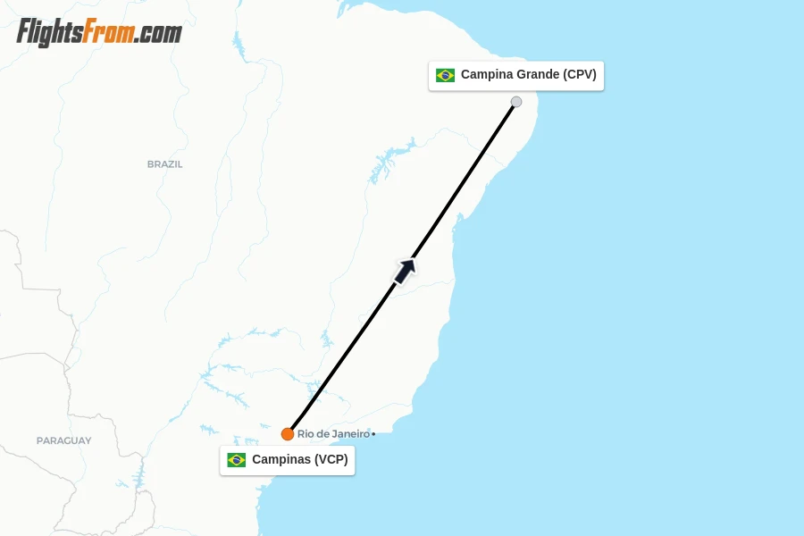 Flights from Campinas to Campina Grande route map