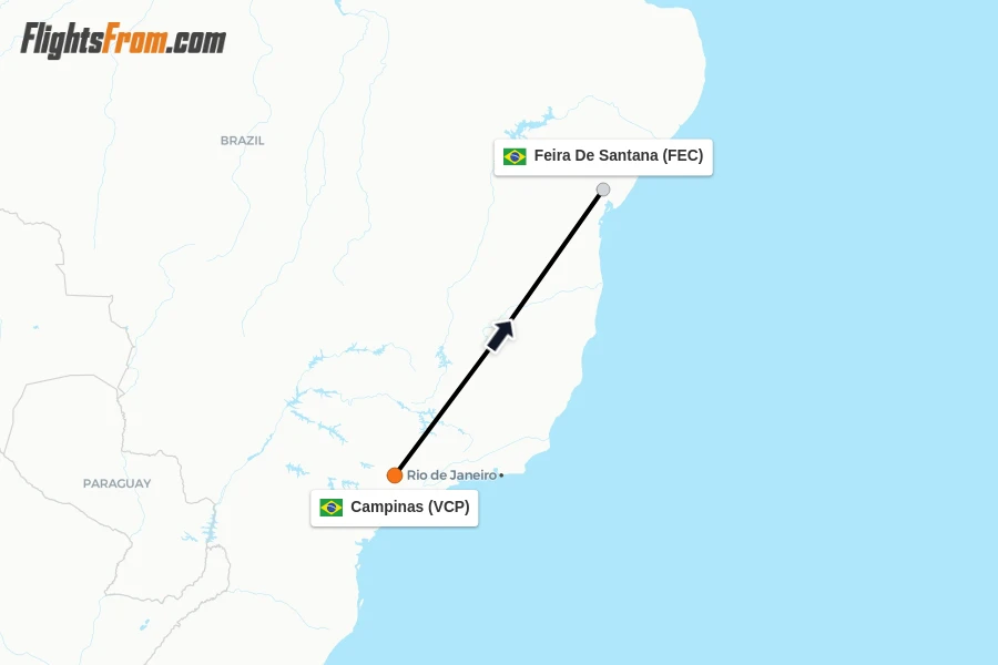 Flights from Campinas to Feira De Santana route map