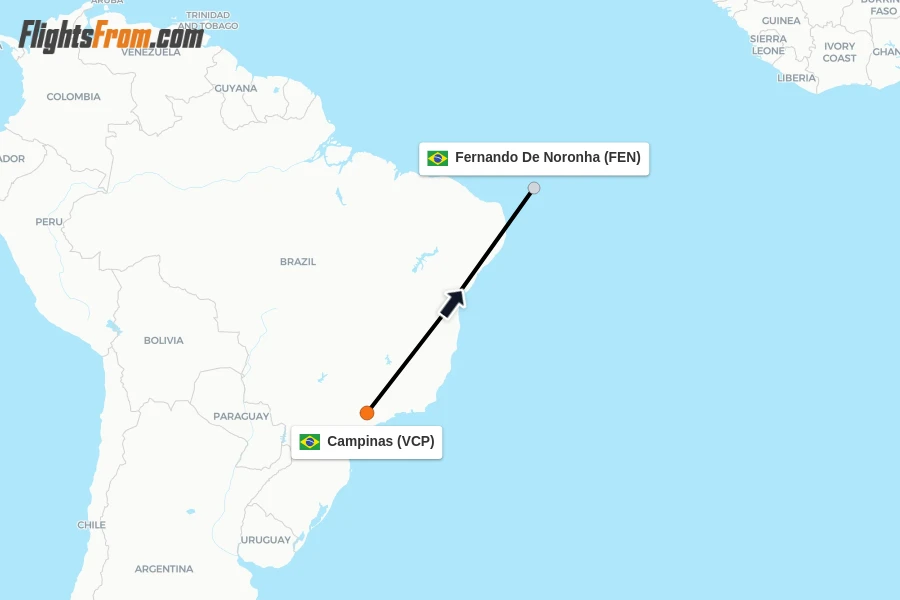 Flights from Campinas to Fernando De Noronha route map