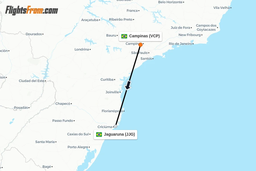 Flights from Campinas to Jaguaruna route map