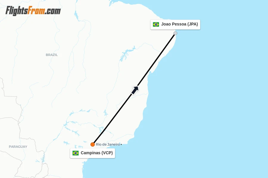Flights from Campinas to Joao Pessoa route map