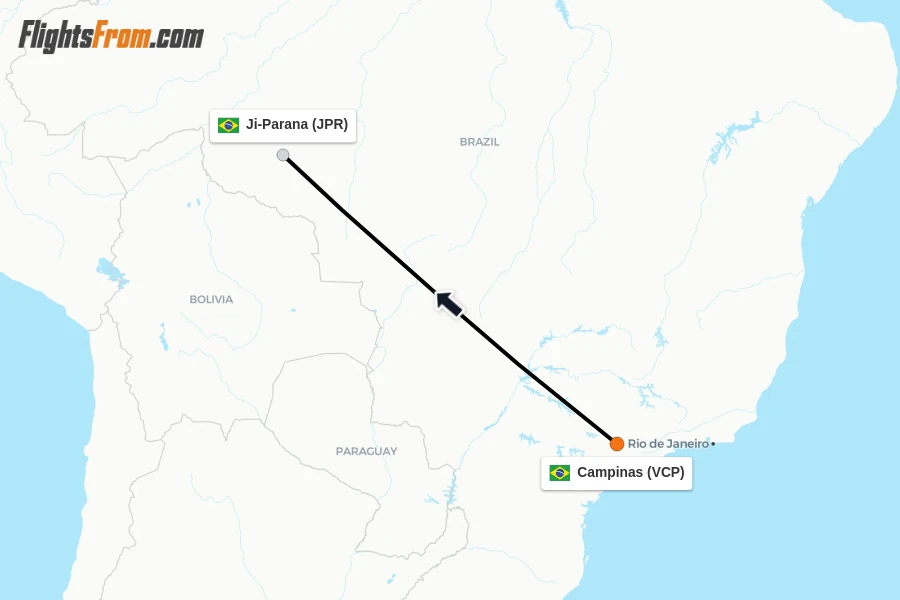 Flights from Campinas to Ji-Parana route map