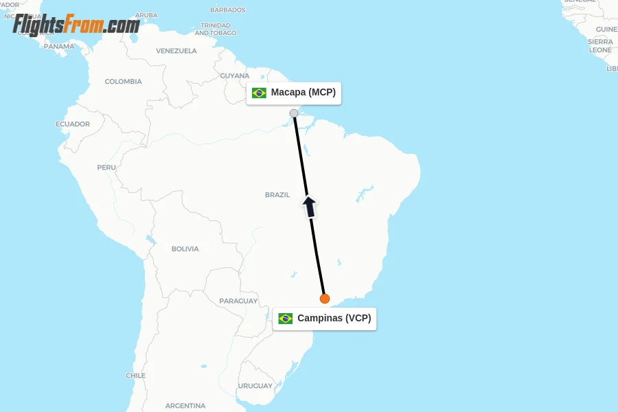 Flights from Campinas to Macapa route map
