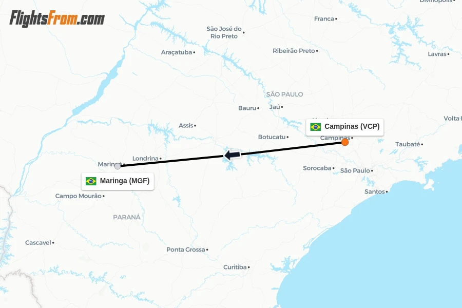 Flights from Campinas to Maringa route map