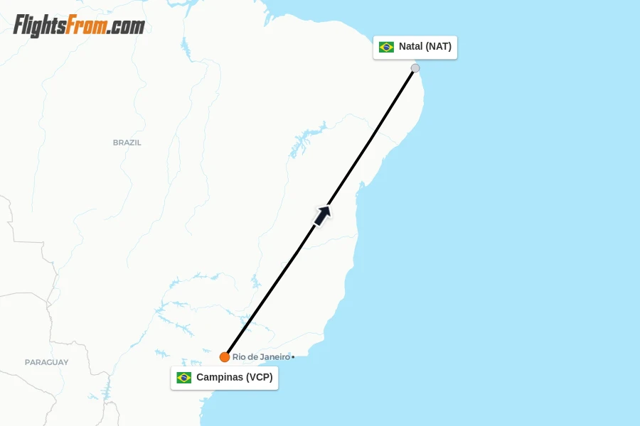 Flights from Campinas to Natal route map