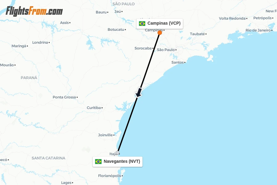 Flights from Campinas to Navegantes route map