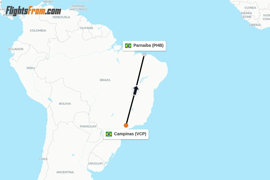 Flights from Campinas to Parnaiba route map