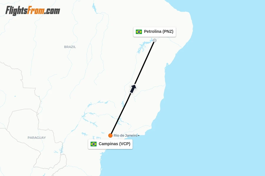 Flights from Campinas to Petrolina route map