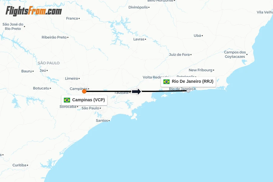 Flights from Campinas to Rio De Janeiro route map