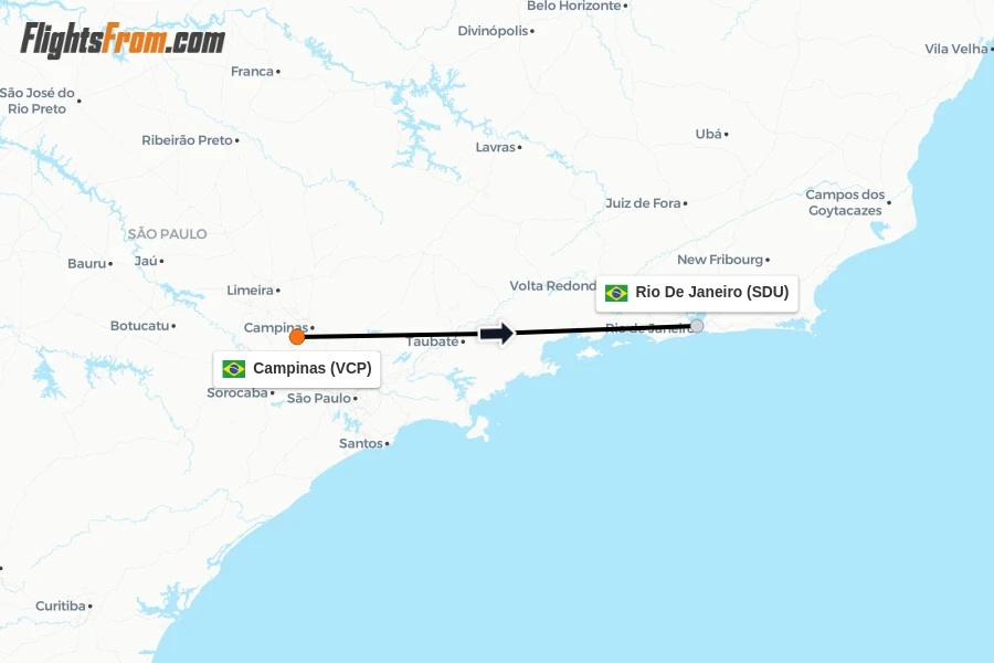 Flights from Campinas to Rio De Janeiro route map