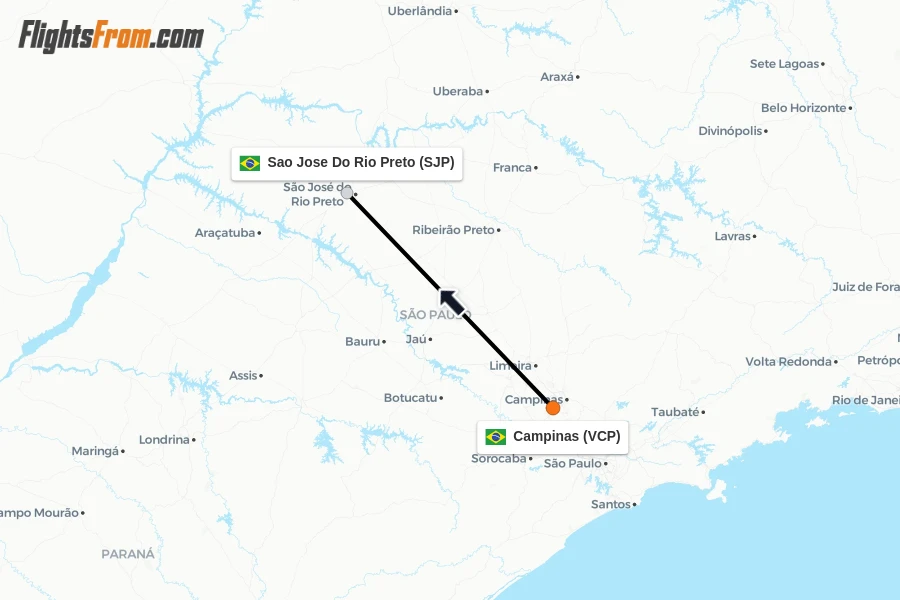 Flights from Campinas to Sao Jose Do Rio Preto route map