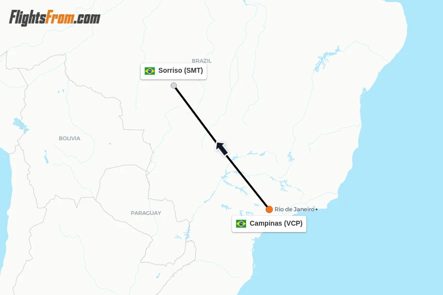 Flights from Campinas to Sorriso route map