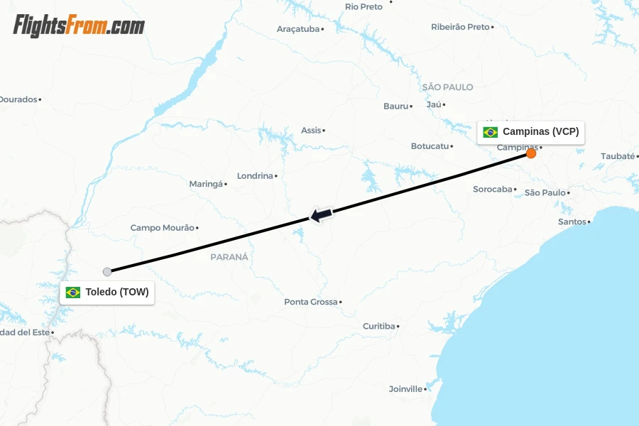 Flights from Campinas to Toledo route map