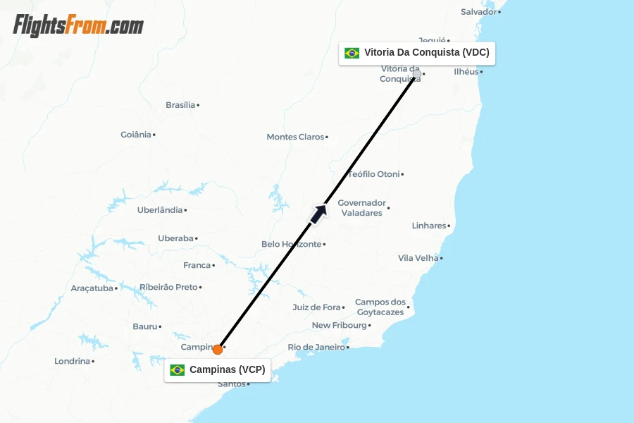 Flights from Campinas to Vitoria Da Conquista route map