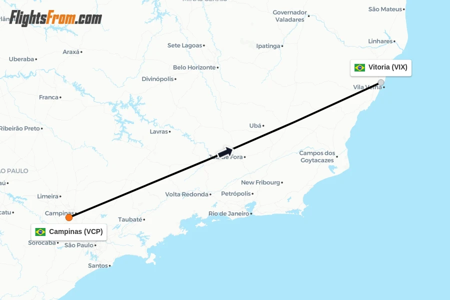 Flights from Campinas to Vitoria route map