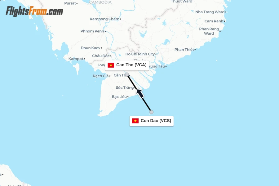 Flights from Con Dao to Can Tho route map