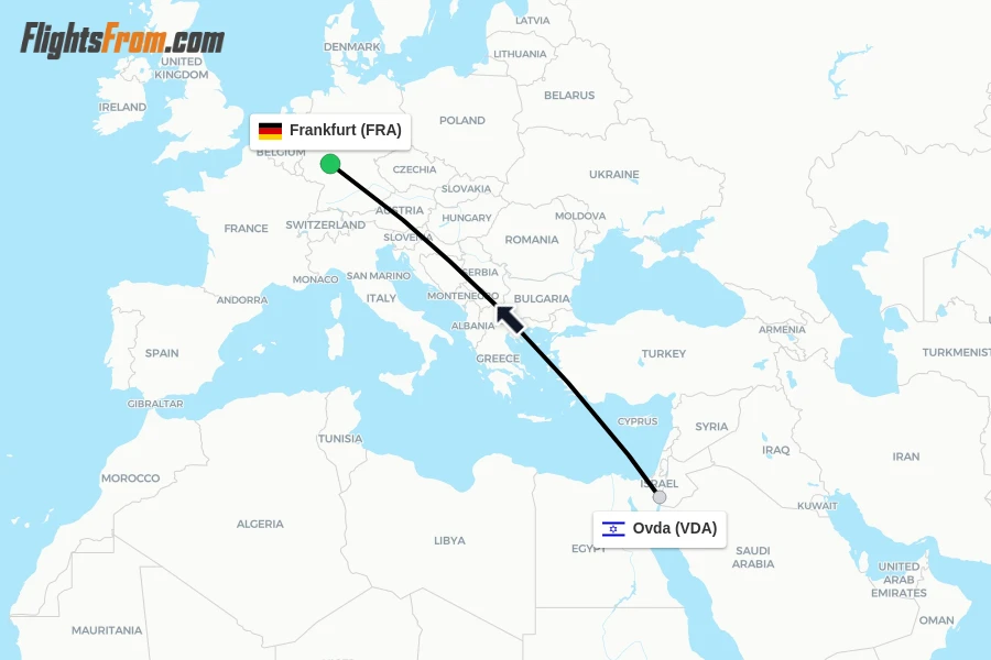 Flights from Ovda to Frankfurt route map