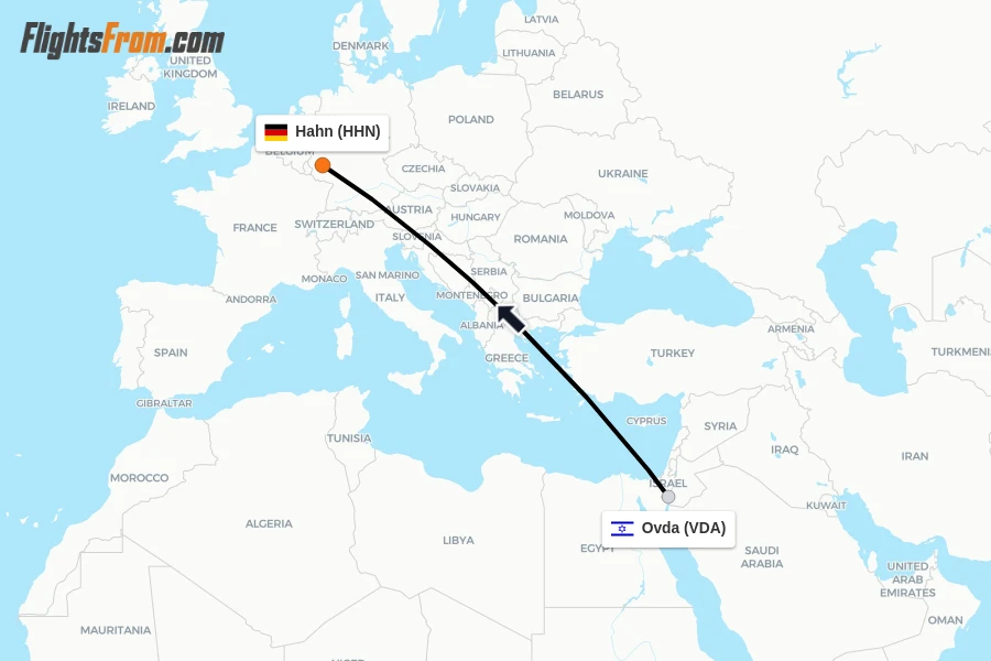Flights from Ovda to Hahn route map