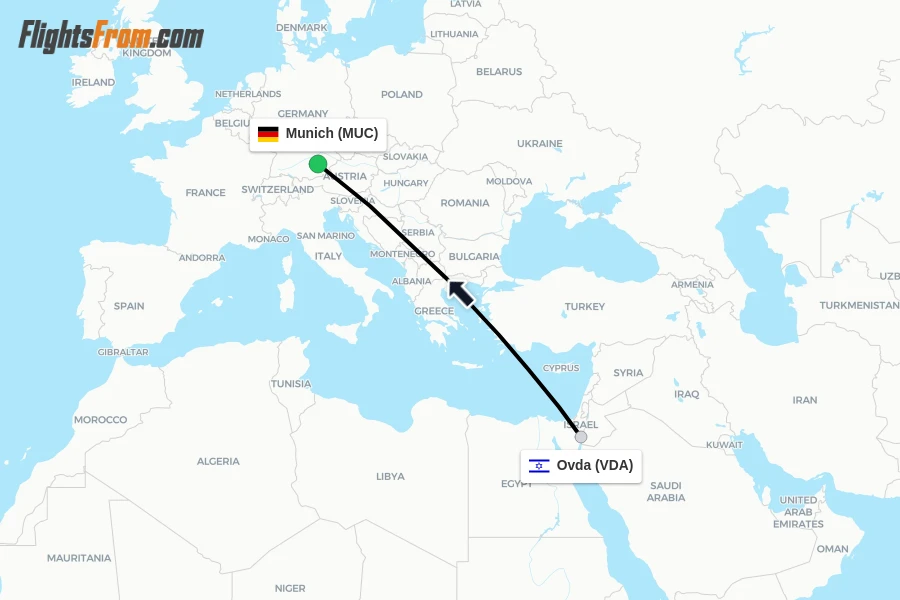 Flights from Ovda to Munich route map