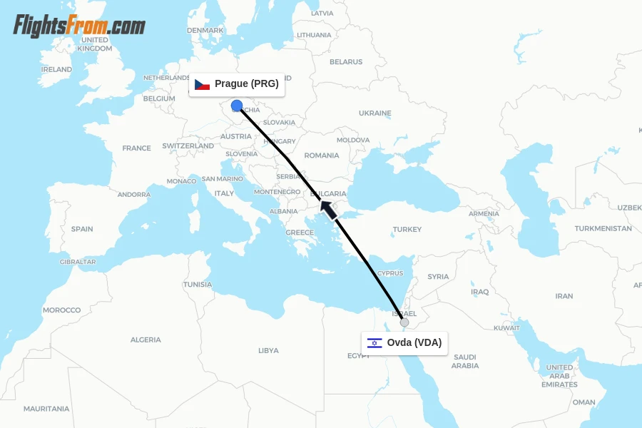 Flights from Ovda to Prague route map