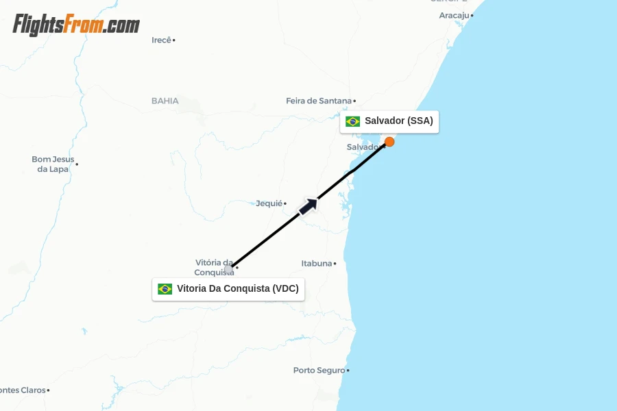 Flights from Vitoria Da Conquista to Salvador route map