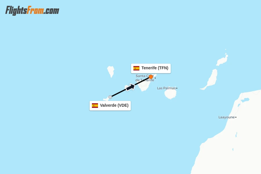 Flights from Valverde to Tenerife route map