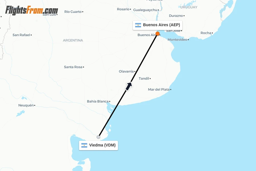 Flights from Viedma to Buenos Aires route map