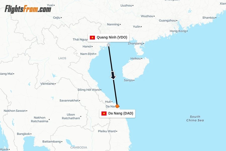 Flights from Quang Ninh to Da Nang route map