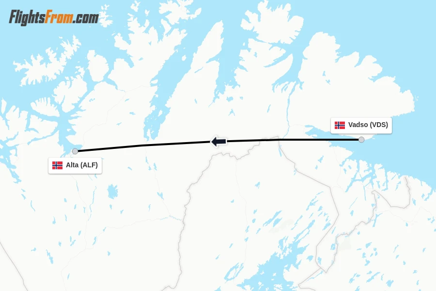 Flights from Vadso to Alta route map