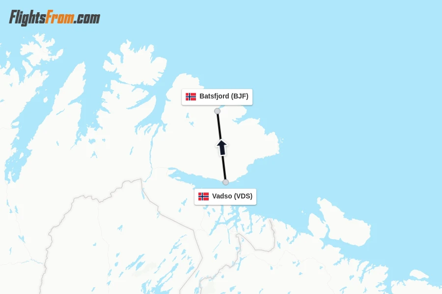 Flights from Vadso to Batsfjord route map