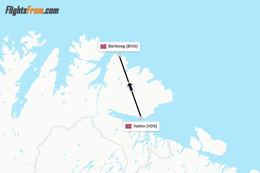Flights from Vadso to Berlevag route map