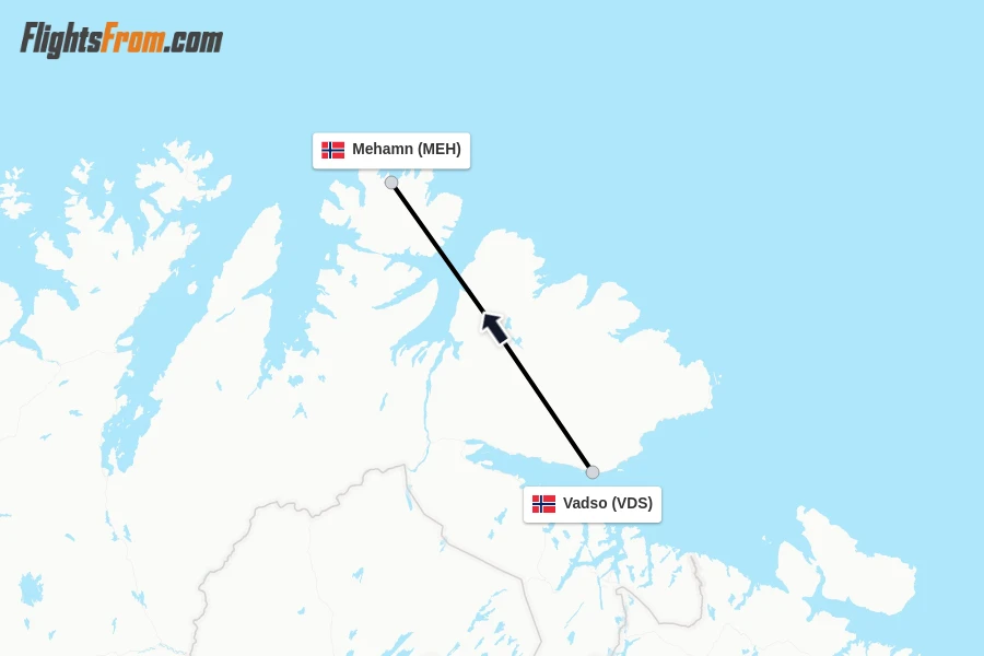 Flights from Vadso to Mehamn route map