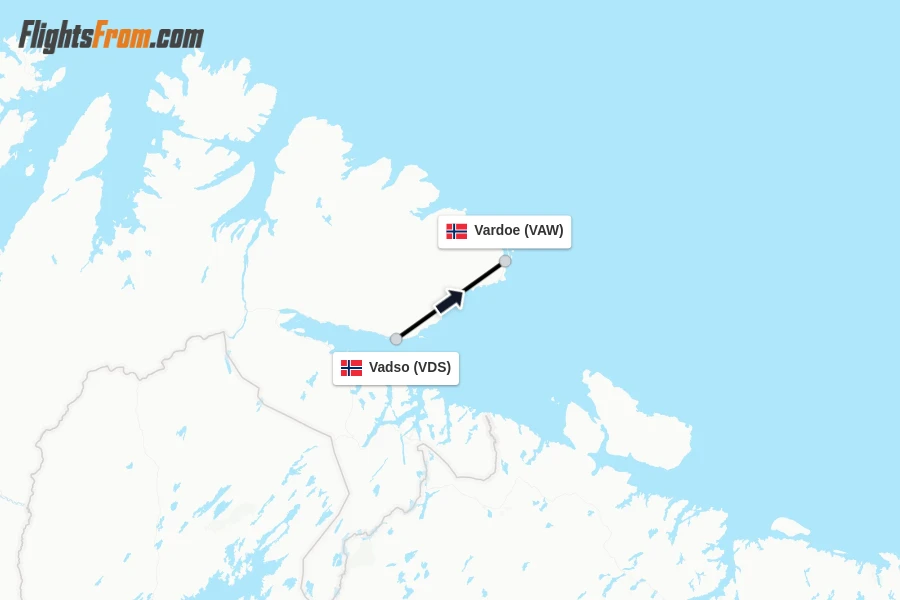 Flights from Vadso to Vardoe route map