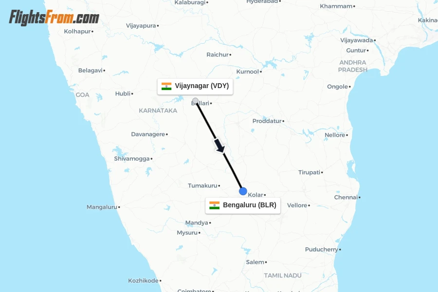 Flights from Vijaynagar to Bengaluru route map