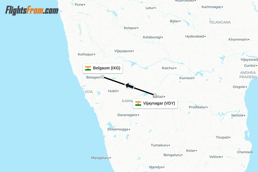 Flights from Vijaynagar to Belgaum route map