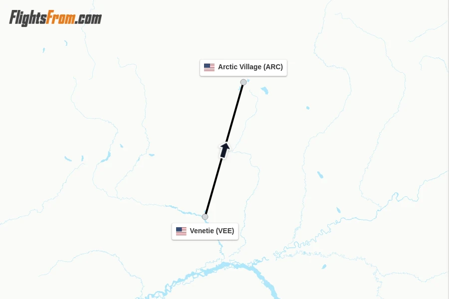 Flights from Venetie to Arctic Village route map