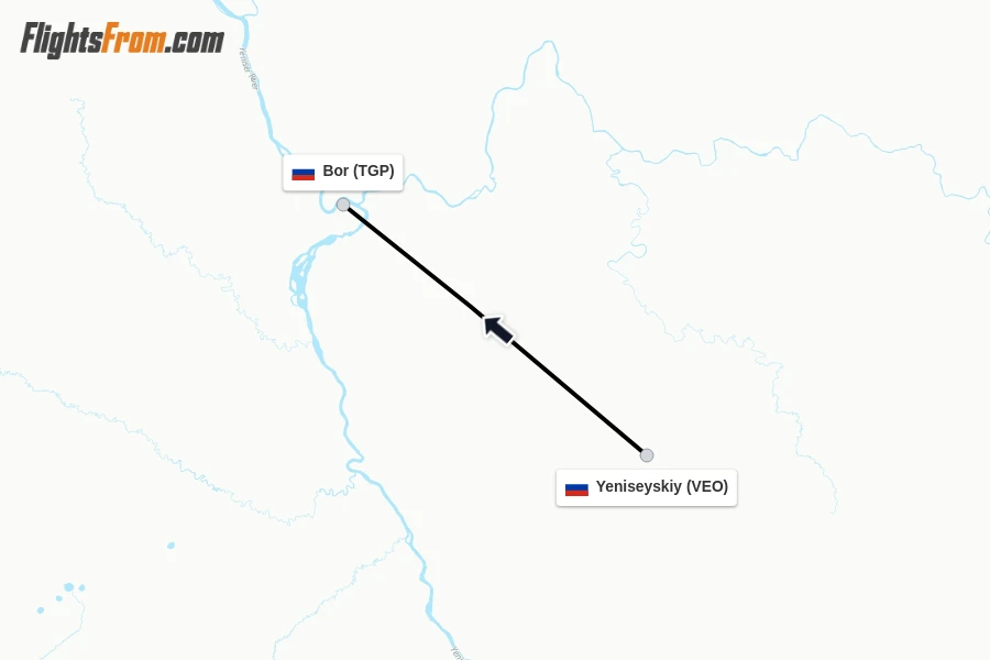 Flights from Yeniseyskiy to Bor route map