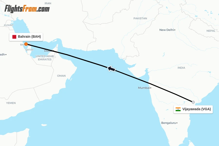 Flights from Vijayawada to Bahrain route map