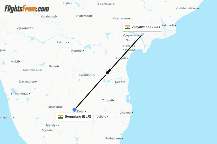 Flights from Vijayawada to Bengaluru route map